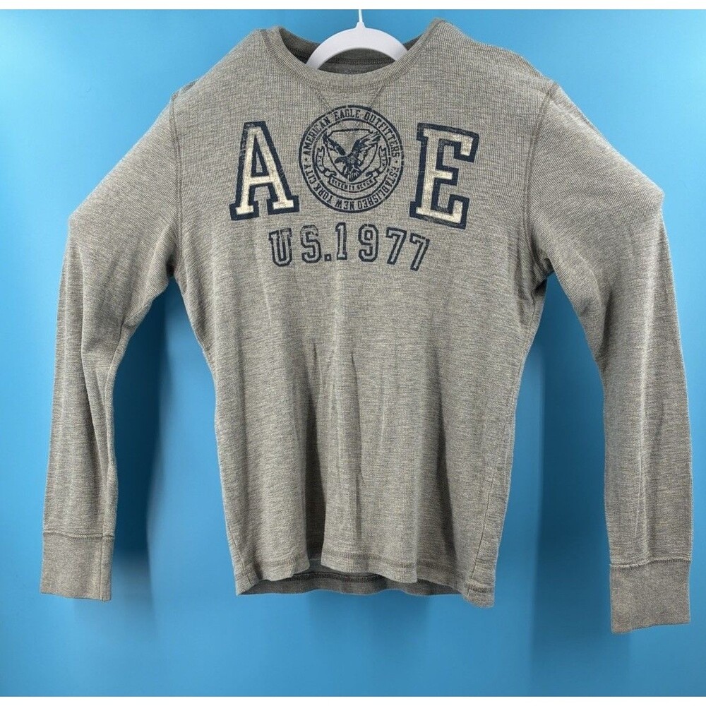 American Eagle Outfitters Mens M Thermal Waffle Knit AEO 1977 Long Sleeve Shirt